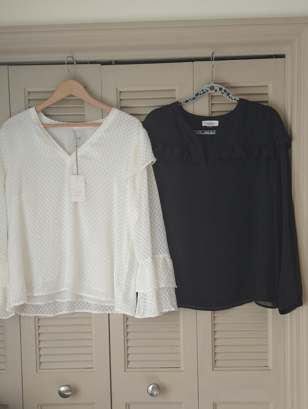 V-Neck Blouse Bundle @A New Day Cream +Calvin Klein Black Ruffle+Bat Sleeves